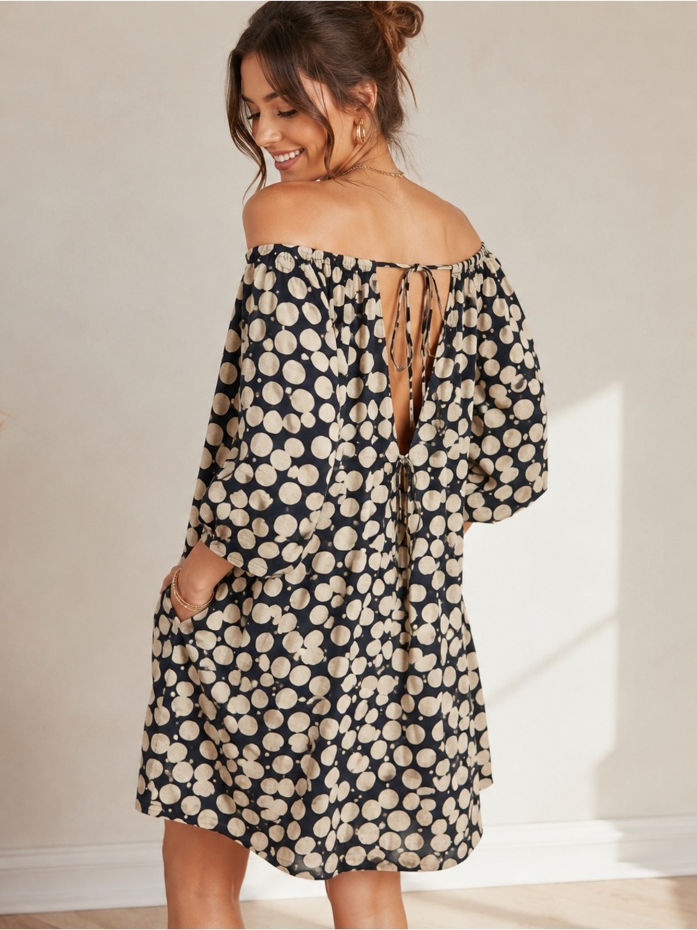 Free People 100% Cotton Oversized Pocketed Dress Tie Back Size Small